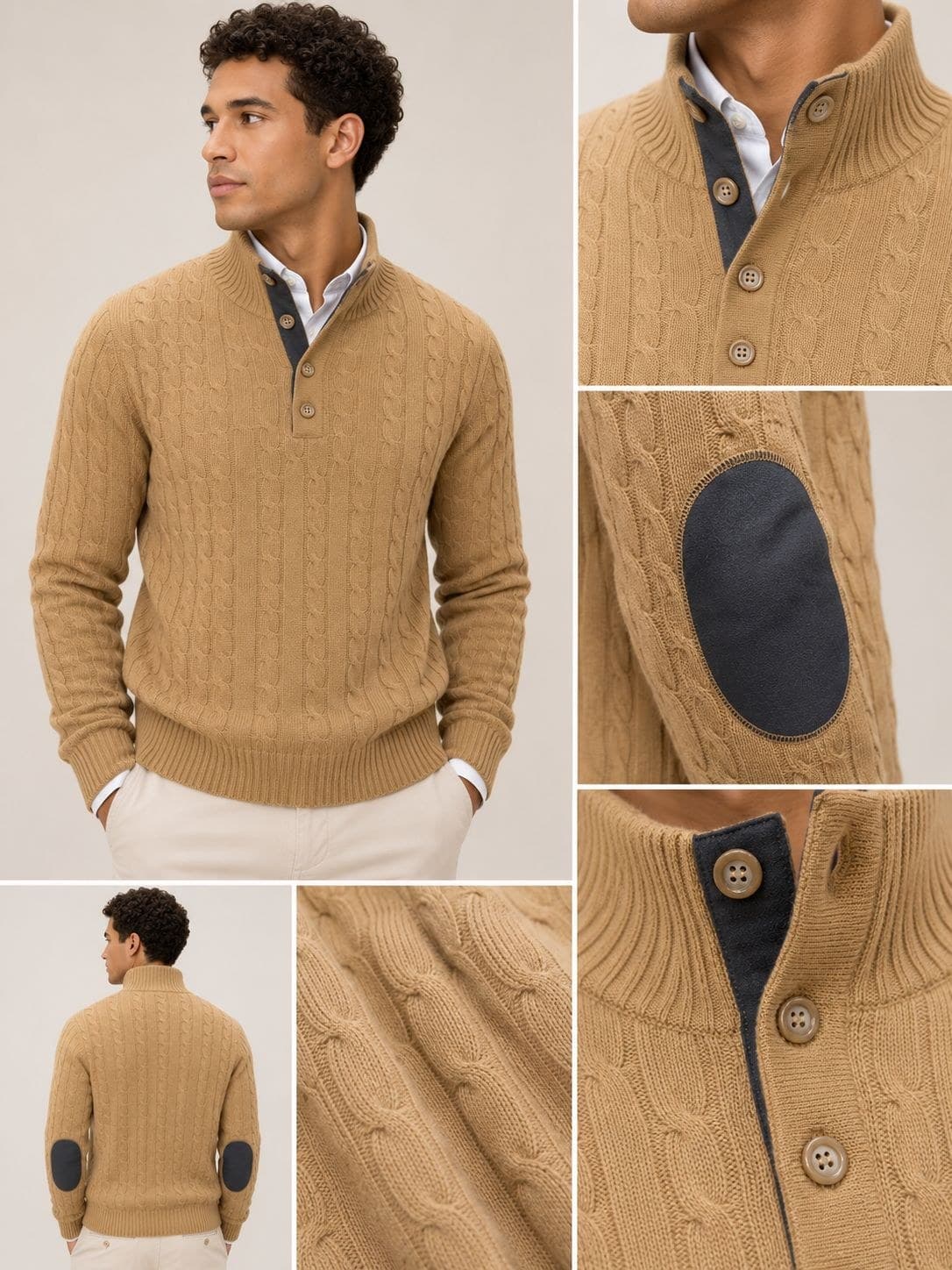 Cable-Knit Henley Pullover view 3