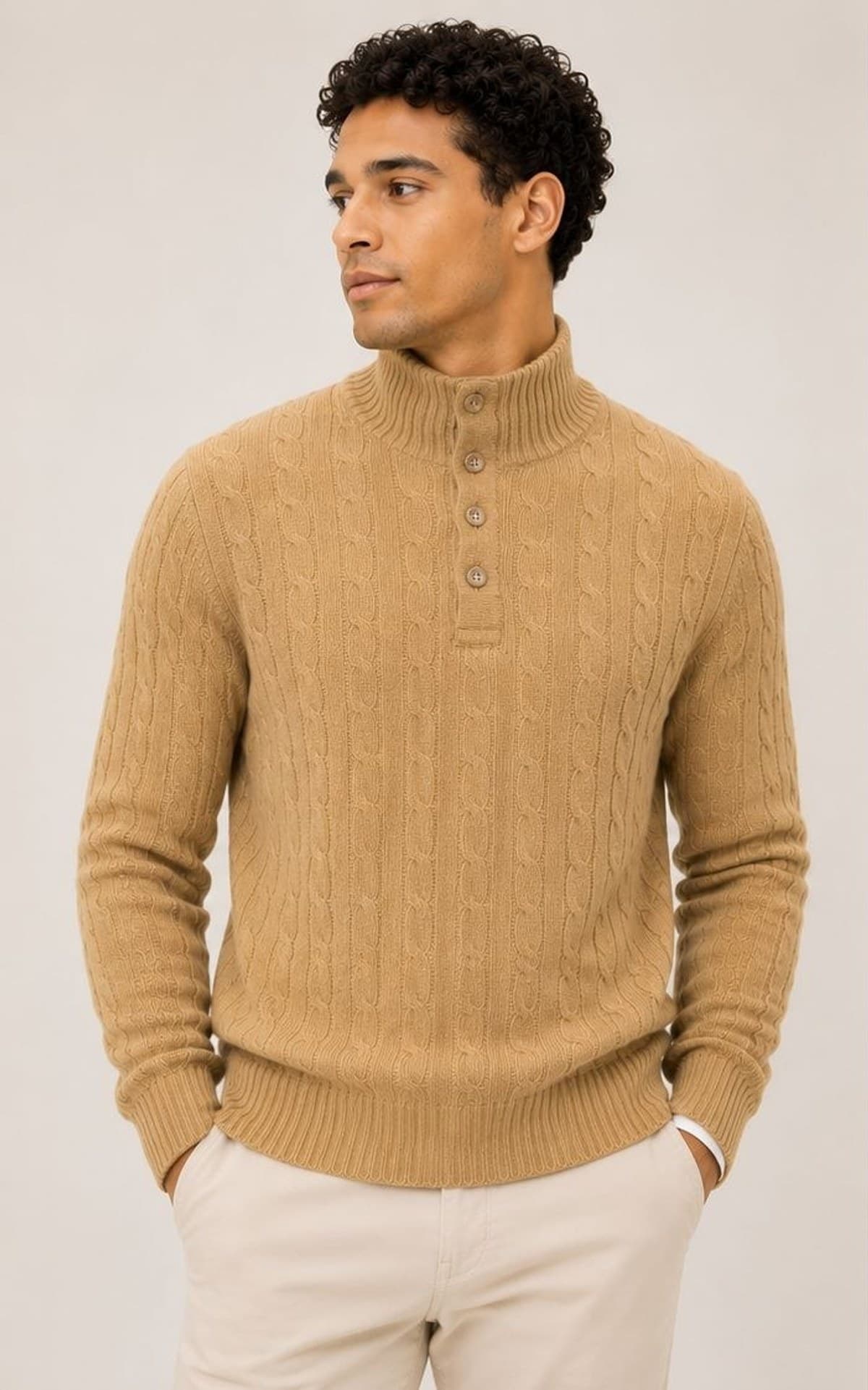 Cable-Knit Henley Pullover