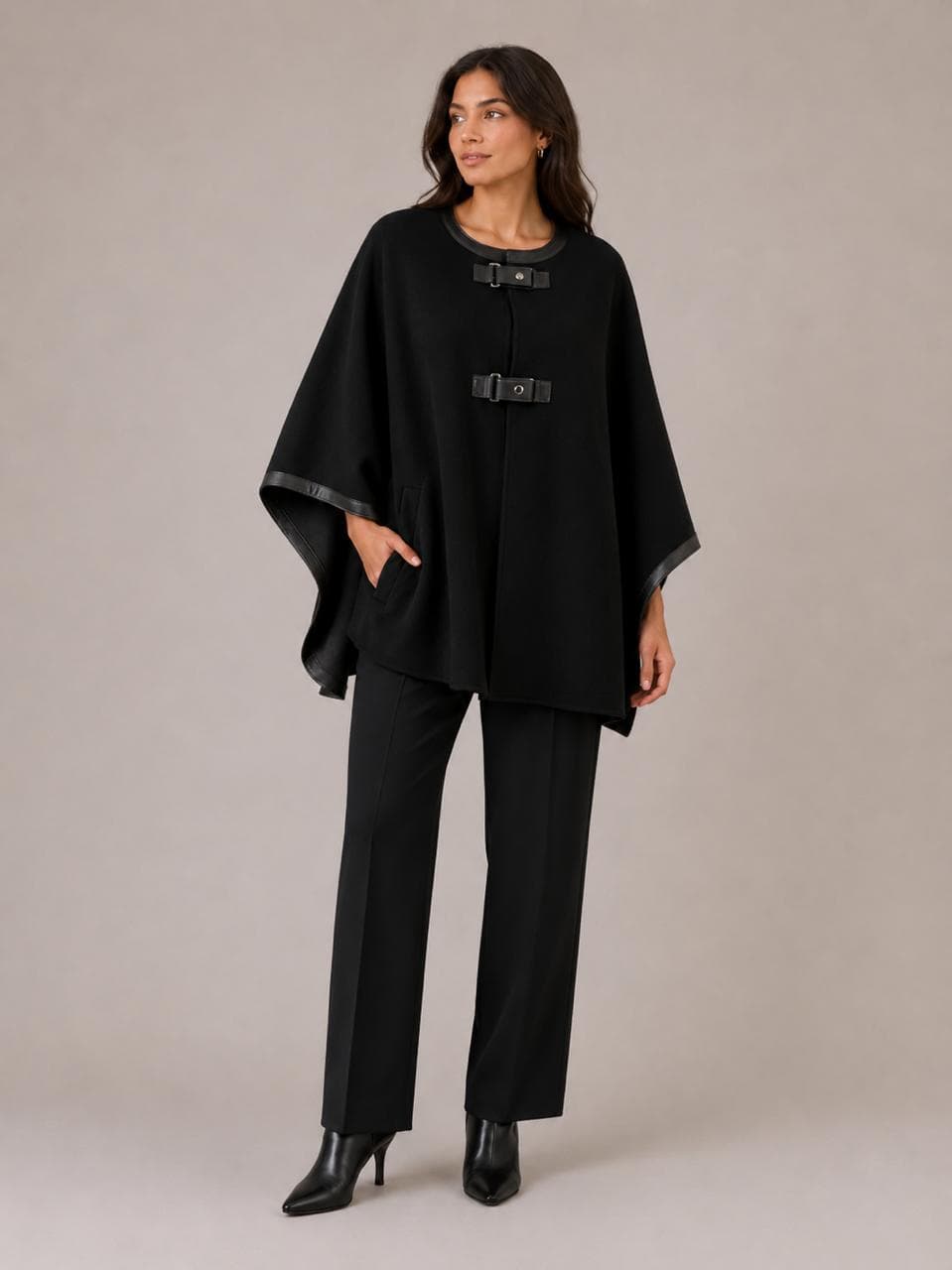 Cashmere Cape with Leather Trim view 3