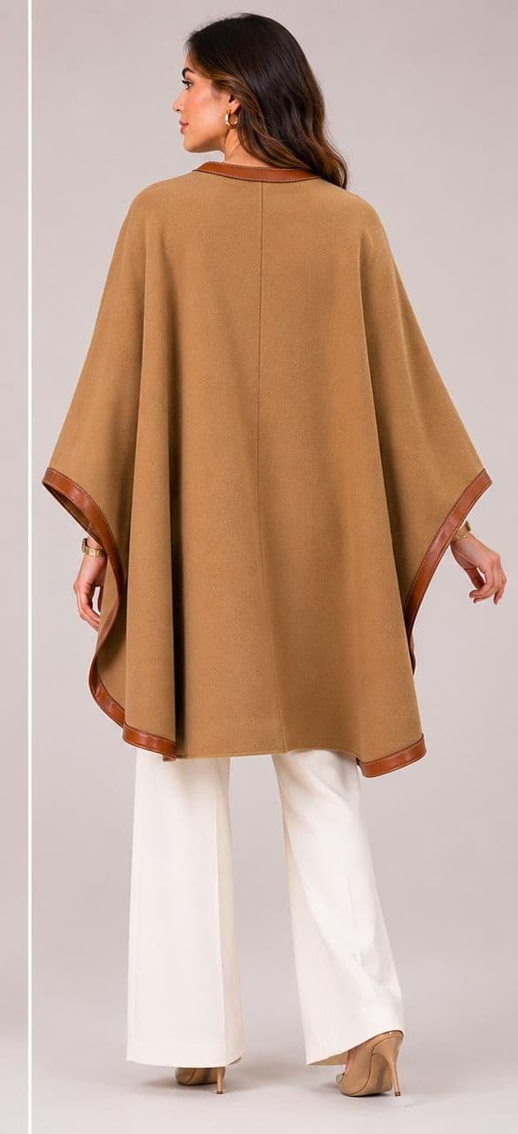Cashmere Cape with Leather Trim view 2