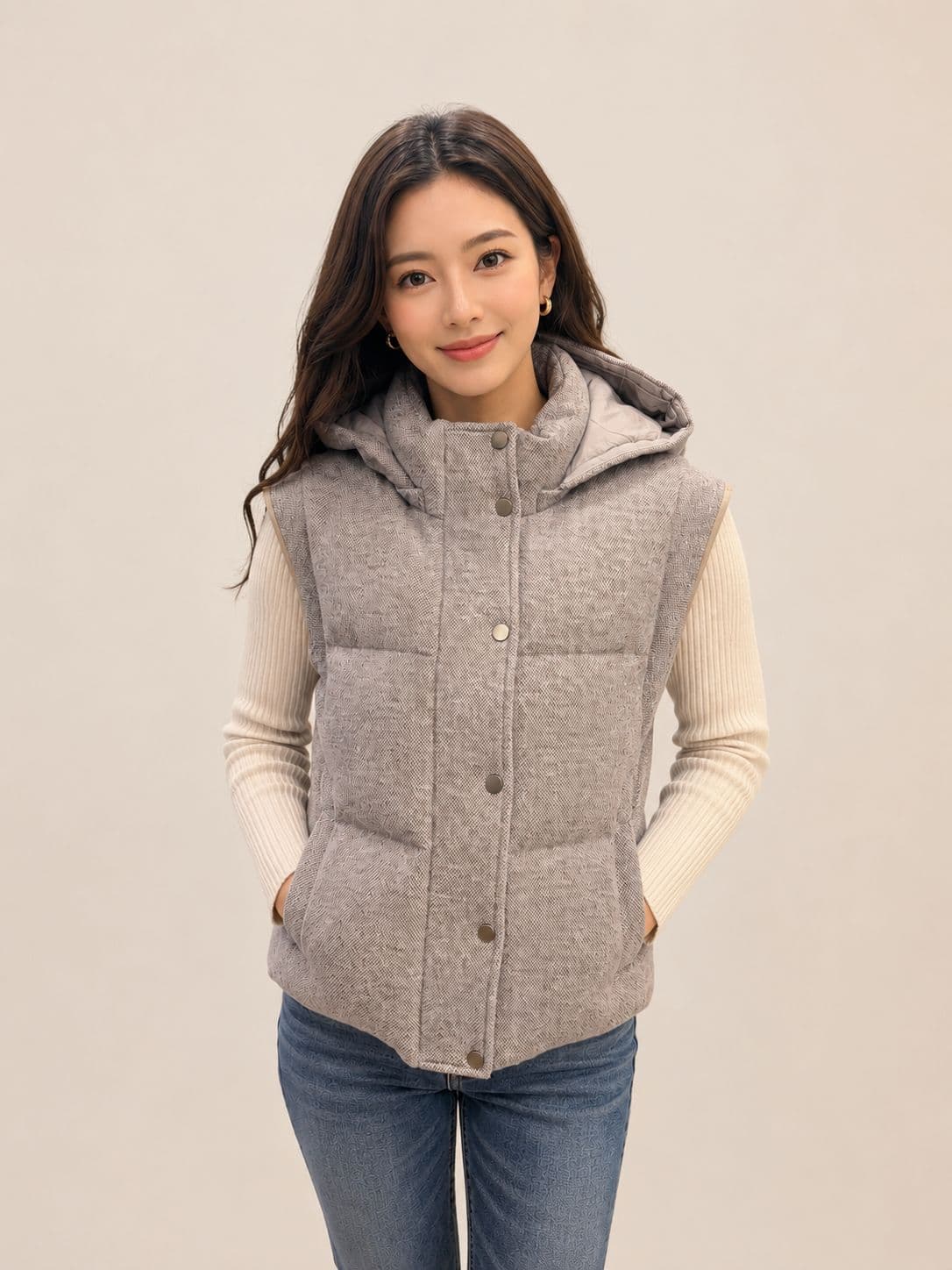 Hooded Cashmere Puffer Gilet