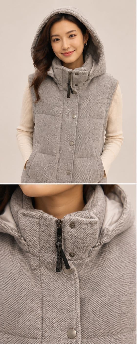 Hooded Cashmere Puffer Gilet view 4