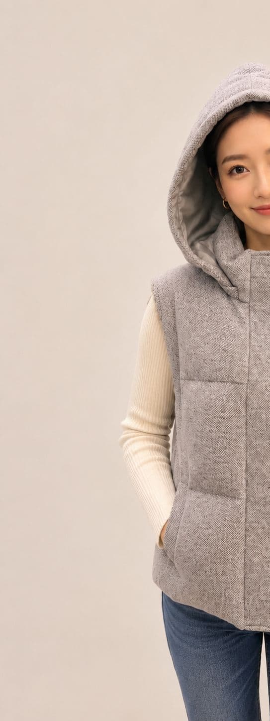 Hooded Cashmere Puffer Gilet view 2